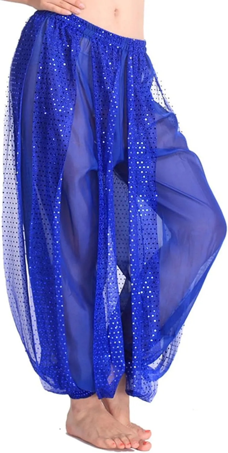 MUNAFIE Belly Dance Harem Pants Arabic Halloween Lantern Shiny Pants Fancy Pants US0-14