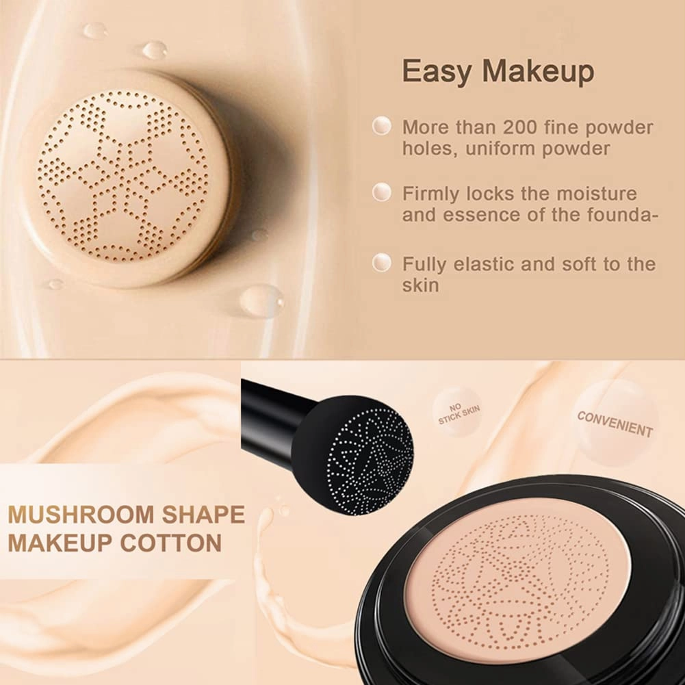 Mushroom Head Air Cushion BB Cream, Concealer Lasting Nude Makeup Moisturizing Pigment CC Liquid Foundation, Even Skin Tone Makeup Base Primer-Natural 2Pack