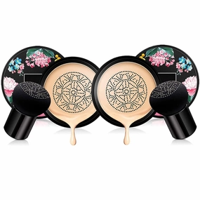 Mushroom Head Air Cushion BB Cream, Concealer Lasting Nude Makeup Moisturizing Pigment CC Liquid Foundation, Even Skin Tone Makeup Base Primer-Natural 2Pack