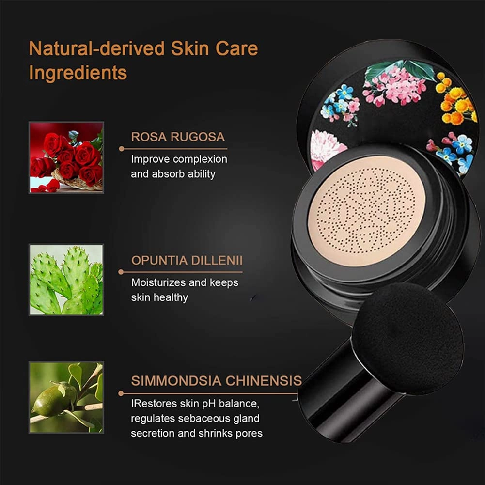 Mushroom Head Air Cushion BB Cream, Concealer Lasting Nude Makeup Moisturizing Pigment CC Liquid Foundation, Even Skin Tone Makeup Base Primer-Natural 2Pack