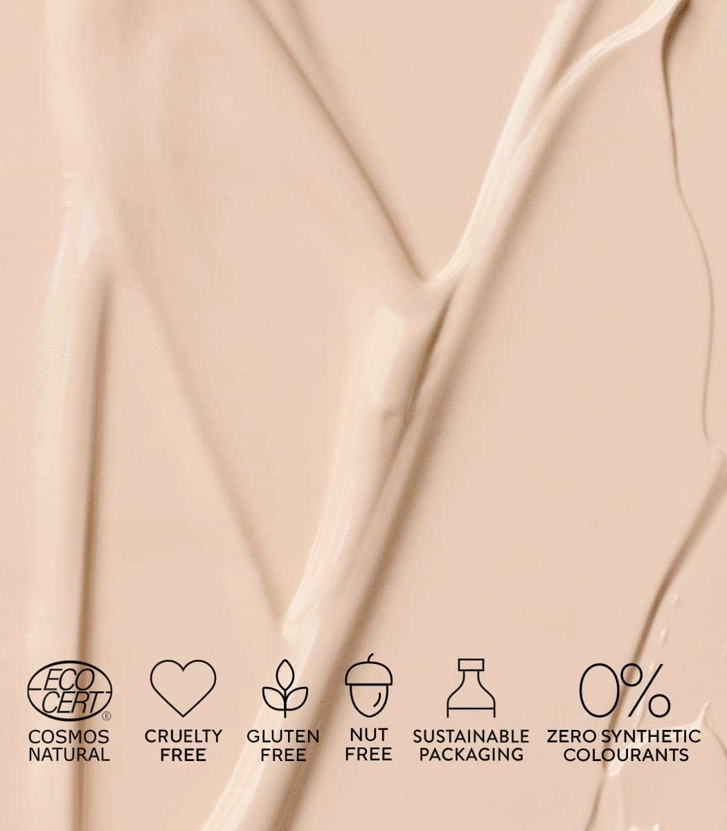 MÁDARA Organic Skincare |SKINONYM Semi-Matte Peptide Foundation, #10 PORCELAIN, 30ml – Natural foundation with collagen-supporting peptides, Semi-matte finish, Buildable coverage, Skincare benefits