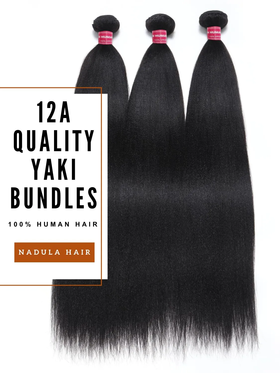 Nadula 12A Yaki Straight Human Hair 3 Bundles 14 12 10 inches, 100% Unprocessed Virgin Human Hair Weave Extensions for Women Natural Color