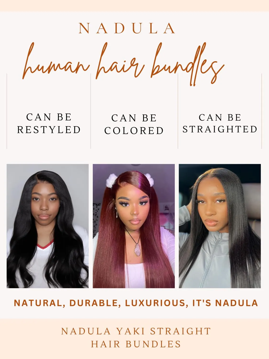 Nadula 12A Yaki Straight Human Hair 3 Bundles 14 12 10 inches, 100% Unprocessed Virgin Human Hair Weave Extensions for Women Natural Color
