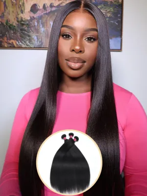 Nadula 12A Yaki Straight Human Hair 3 Bundles 14 12 10 inches, 100% Unprocessed Virgin Human Hair Weave Extensions for Women Natural Color