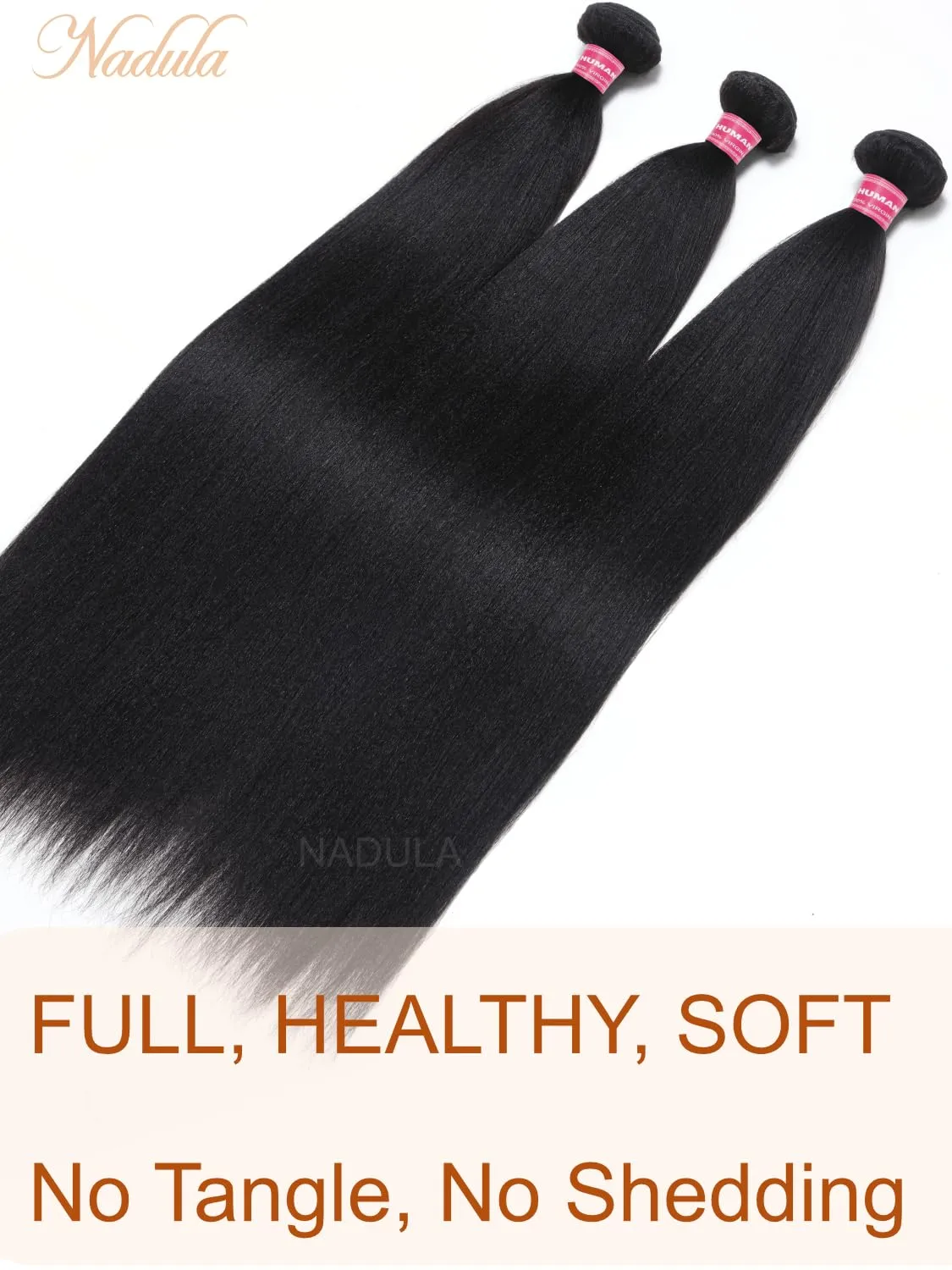 Nadula 12A Yaki Straight Human Hair 3 Bundles 14 12 10 inches, 100% Unprocessed Virgin Human Hair Weave Extensions for Women Natural Color