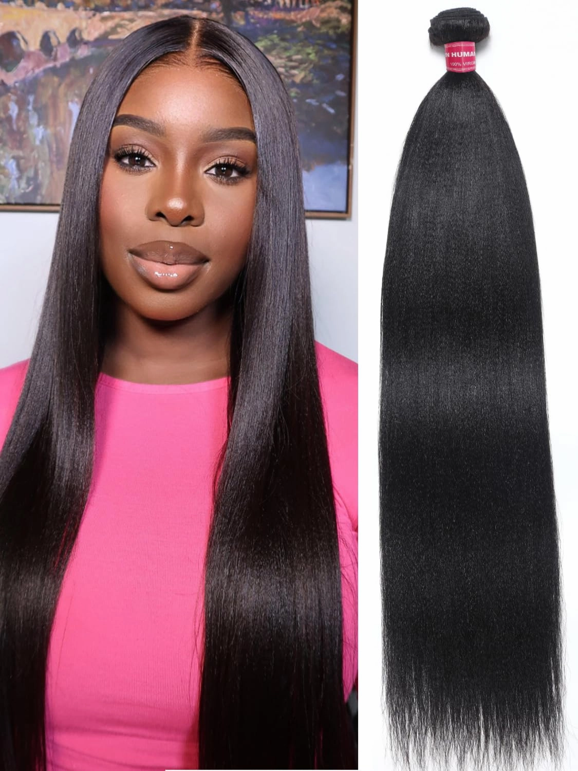 Nadula 12A Yaki Straight Human Hair Weave 1 Bundle 18inch, 100% Unprocessed Virgin Human Hair Weft Extensions for Women Natural Color