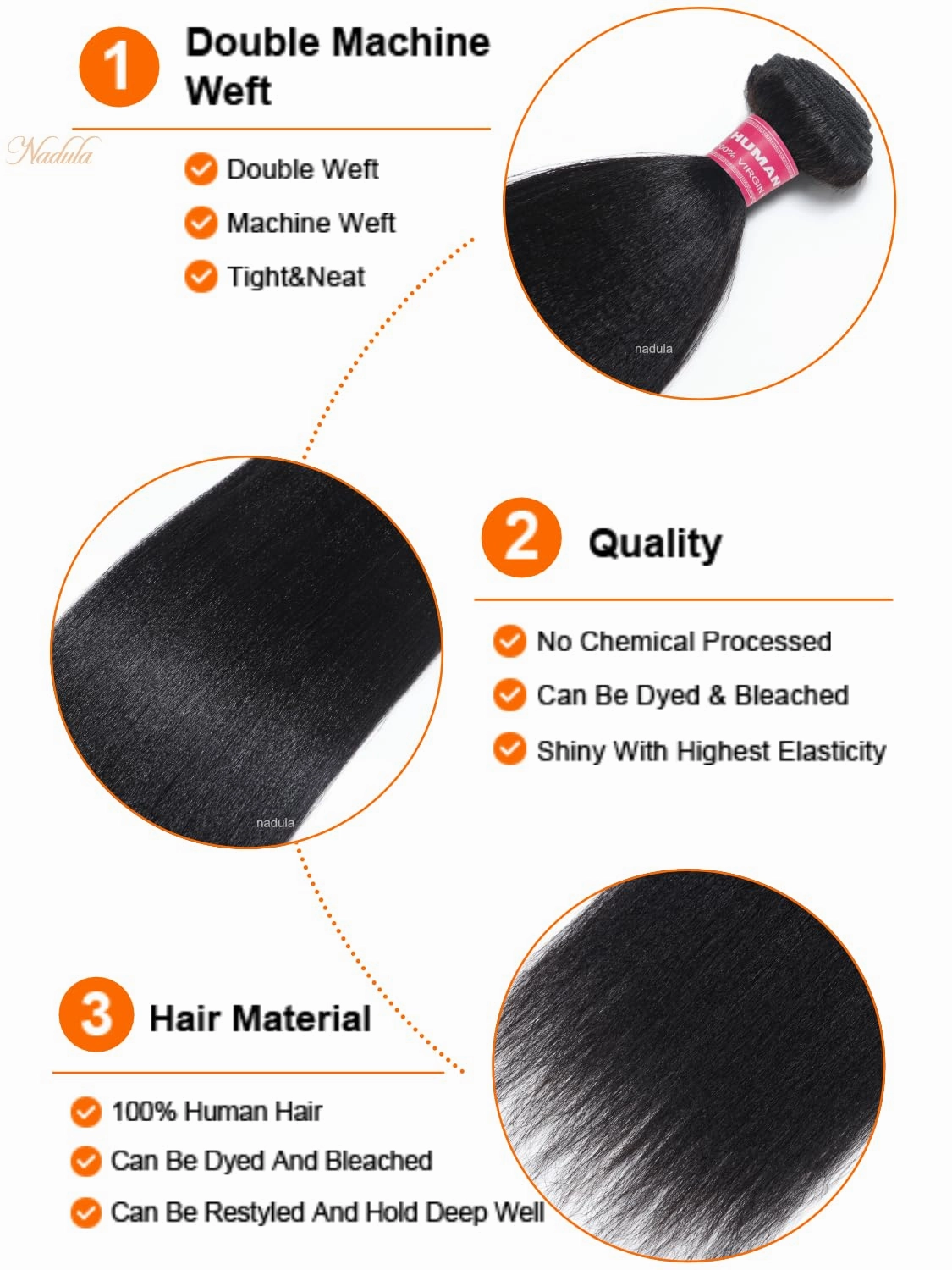 Nadula 12A Yaki Straight Human Hair Weave 1 Bundle 18inch, 100% Unprocessed Virgin Human Hair Weft Extensions for Women Natural Color
