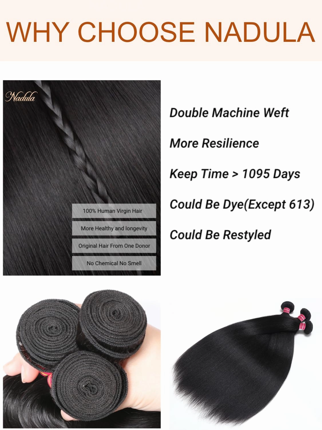 Nadula 12A Yaki Straight Human Hair Weave 1 Bundle 18inch, 100% Unprocessed Virgin Human Hair Weft Extensions for Women Natural Color