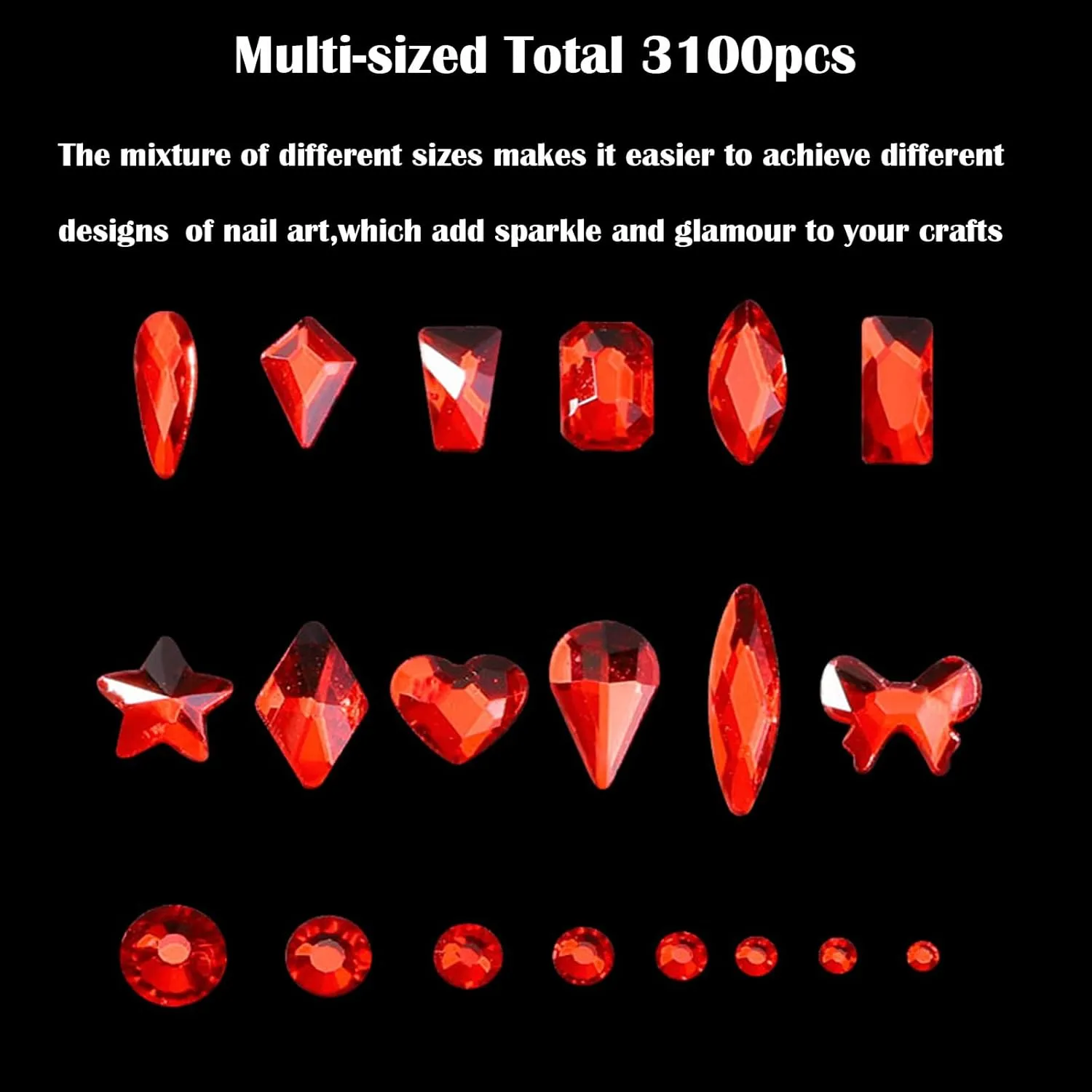 Nail Rhinestones Kit, Nail Art Decorations with Wax Pencil Flat AB Rhinestones Kit DIY Crafts Gemstones for Nail, Shoes, Clothes, Jewels (600 Red Diamonds   2500 Flat Rhinestone)