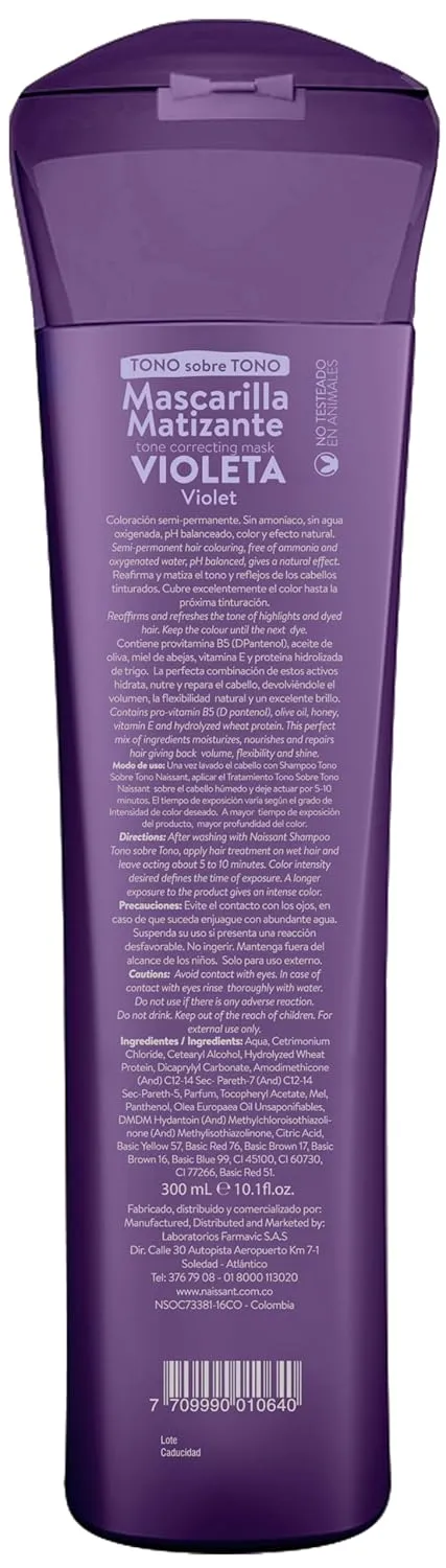 naissant Violet Hair Toning Mask | Color Depositing | Moisturize & Refresh & Neutralize Brassy Tones | Paraben, Ammonia & Sulfate Free | Pro-Vitamin B5, Olive Oil & Honey (Violeta) 10.1 Fl Oz