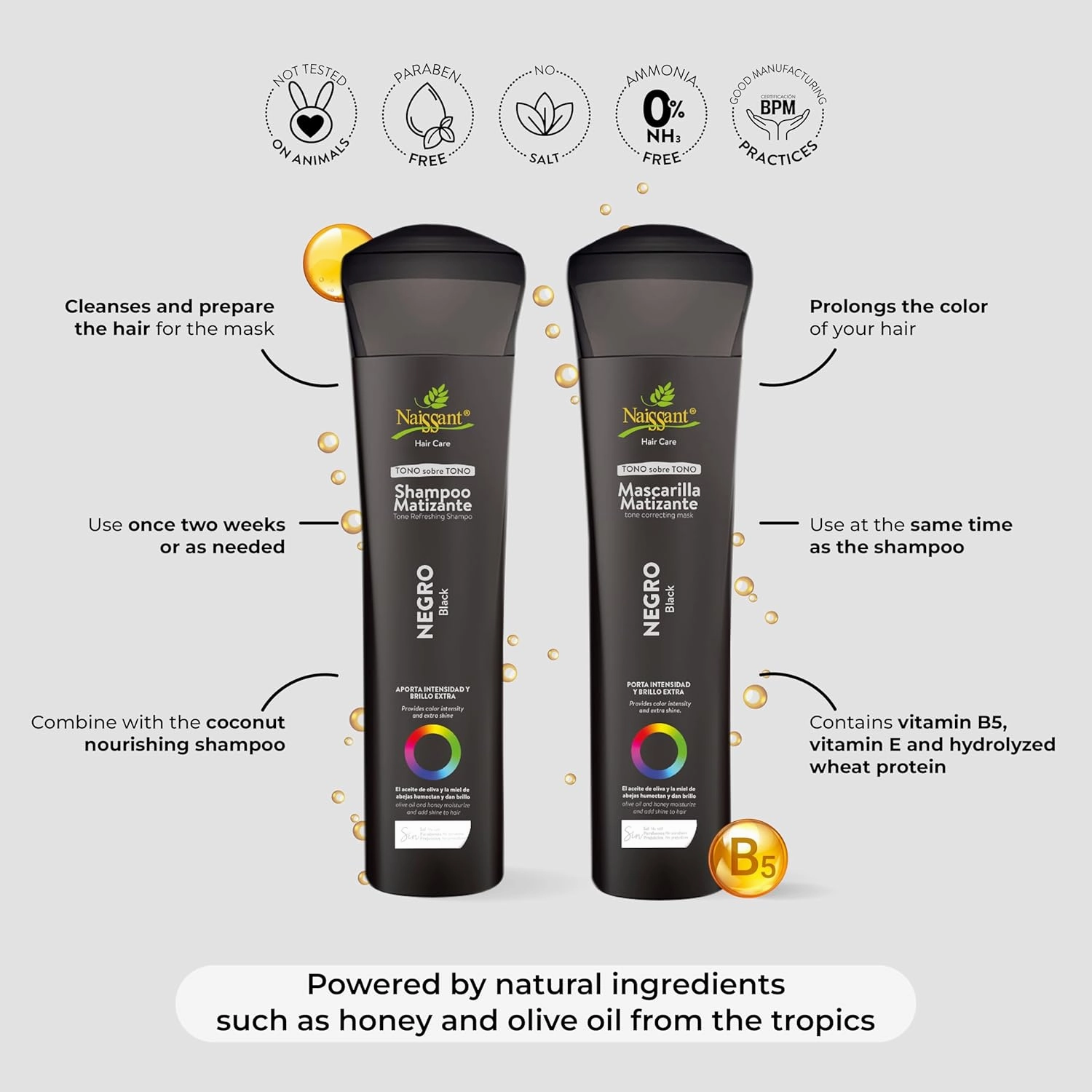 Naissant Cool Black Hair Toning Shampoo | Eliminates Brassiness | Neutralizes Yellow & Orange Tones | Paraben, Ammonia & Sulfate Free | Pro-Vitamin B5, Olive Oil & Honey (Negro) 10.1 Fl
