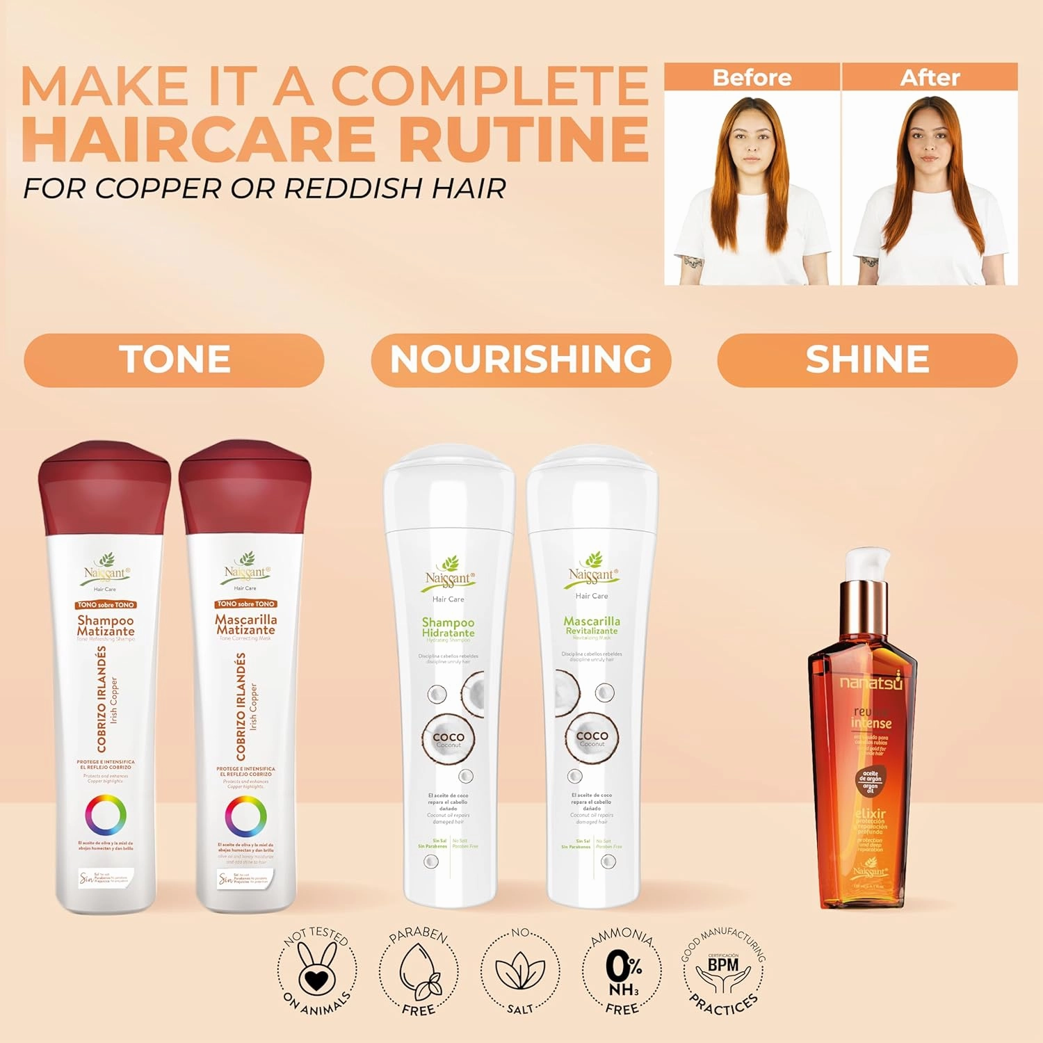 naissant Irish Copper Hair Toning Shampoo | Color Depositing | Refresh & Neutralize Brassy Tones | Paraben, Ammonia & Sulfate Free | Pro-Vitamin B5, Olive Oil & Honey (Cobrizo) 10.1 Fl Oz