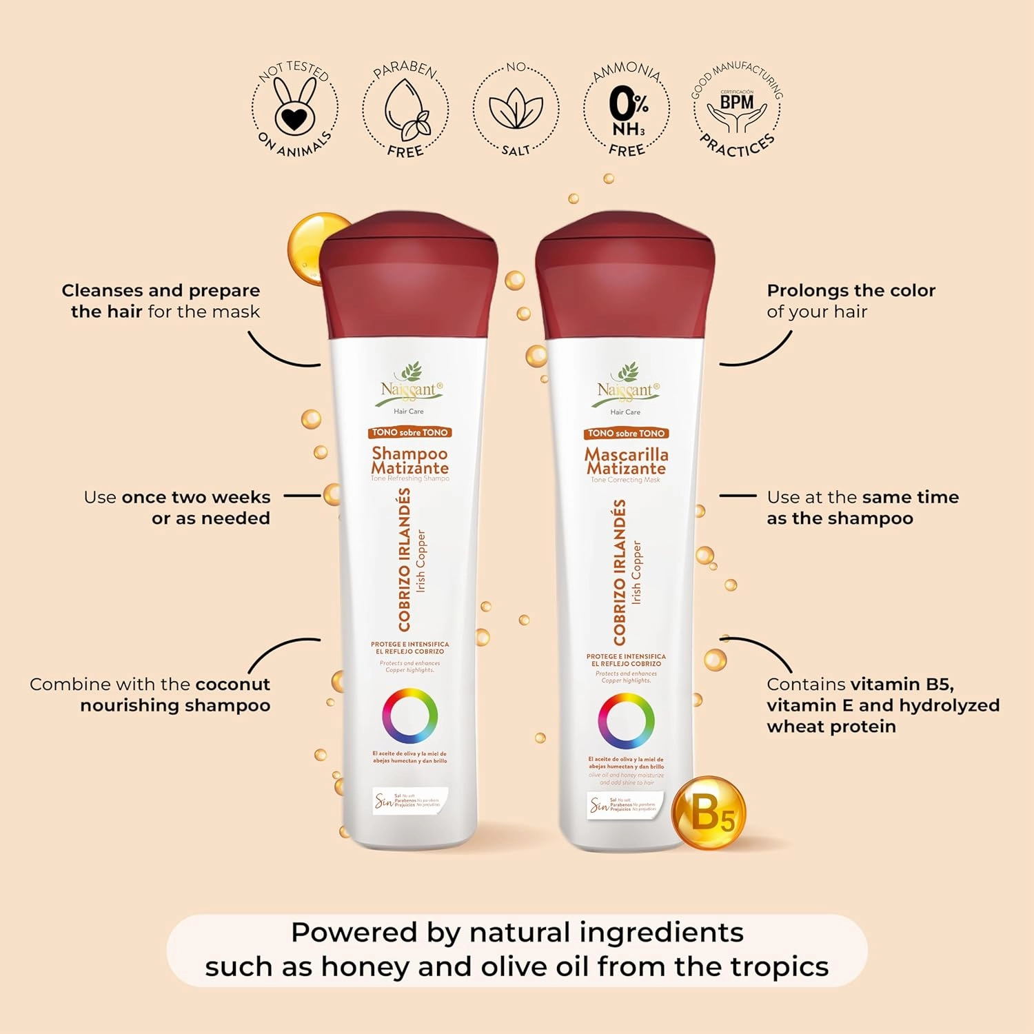 naissant Irish Copper Hair Toning Shampoo | Color Depositing | Refresh & Neutralize Brassy Tones | Paraben, Ammonia & Sulfate Free | Pro-Vitamin B5, Olive Oil & Honey (Cobrizo) 10.1 Fl Oz