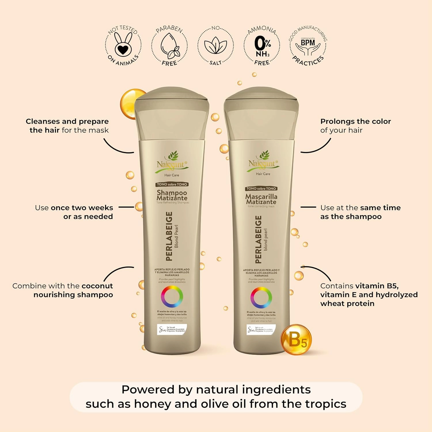 naissant Perla Beige Hair Purple Shampoo | Eliminates Brassiness | Neutralizes Yellow & Orange Tones | Paraben, Ammonia & Sulfate Free | Pro-Vitamin B5, Olive Oil & Honey (Perla Beige) 10.1 Fl Oz