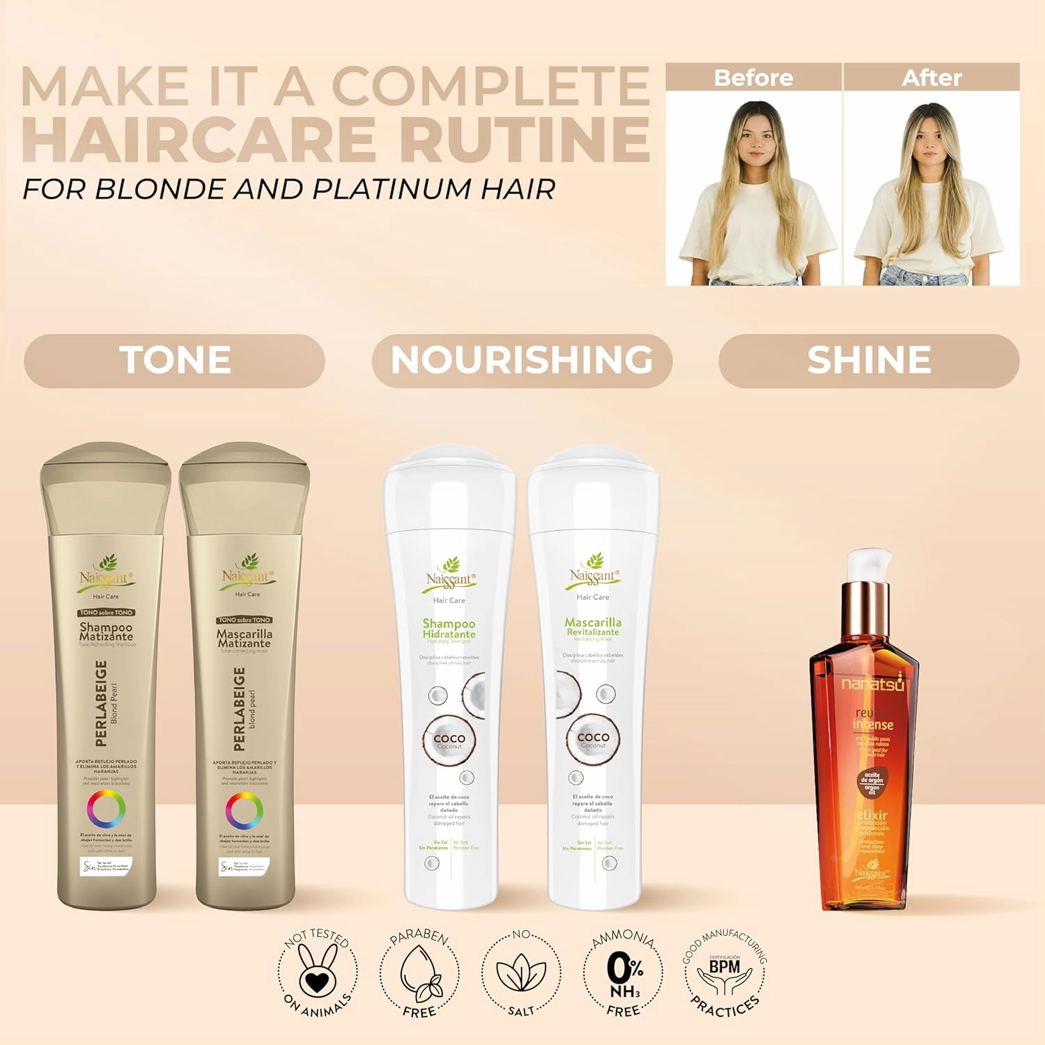 naissant Perla Beige Hair Purple Toning Mask | Eliminates Brassiness | Neutralizes Yellow & Orange Tones | Paraben, Ammonia & Sulfate Free | Pro-Vitamin B5, Olive Oil & Honey (Perla Beige) 10.1 Fl Oz