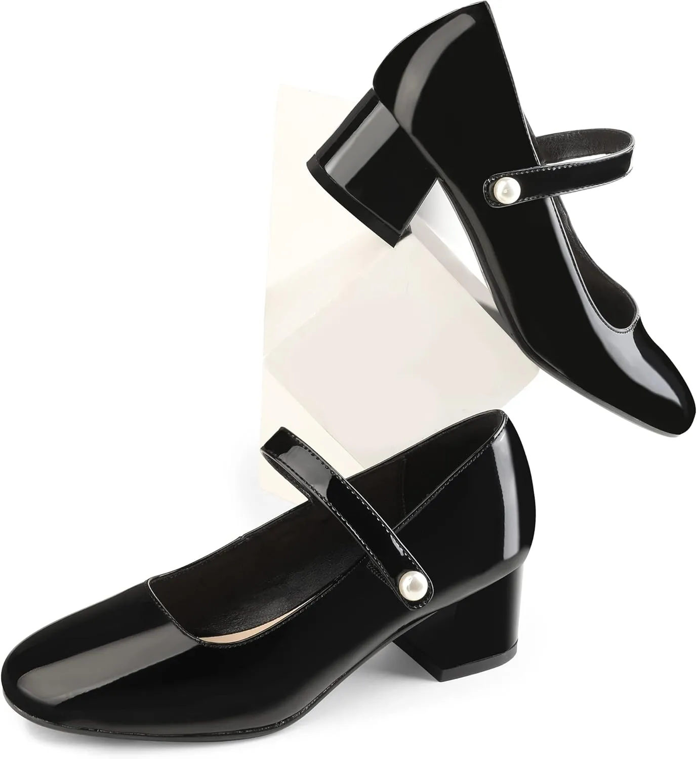 Naiyee Mary Jane Shoes Women Chunky Heel Ankle Strap Dress Shoes for Women Low Heels Close Rounded Toe Pumps