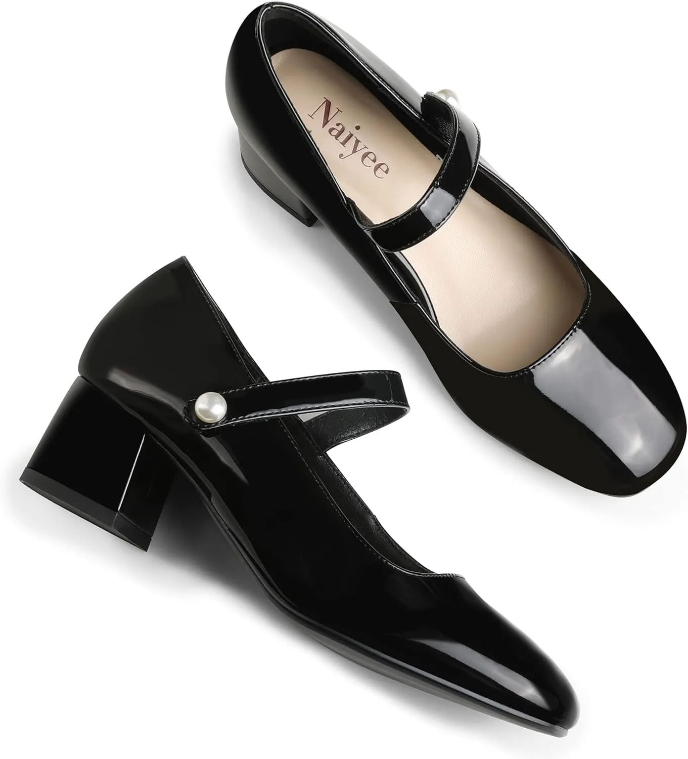 Naiyee Mary Jane Shoes Women Chunky Heel Ankle Strap Dress Shoes for Women Low Heels Close Rounded Toe Pumps