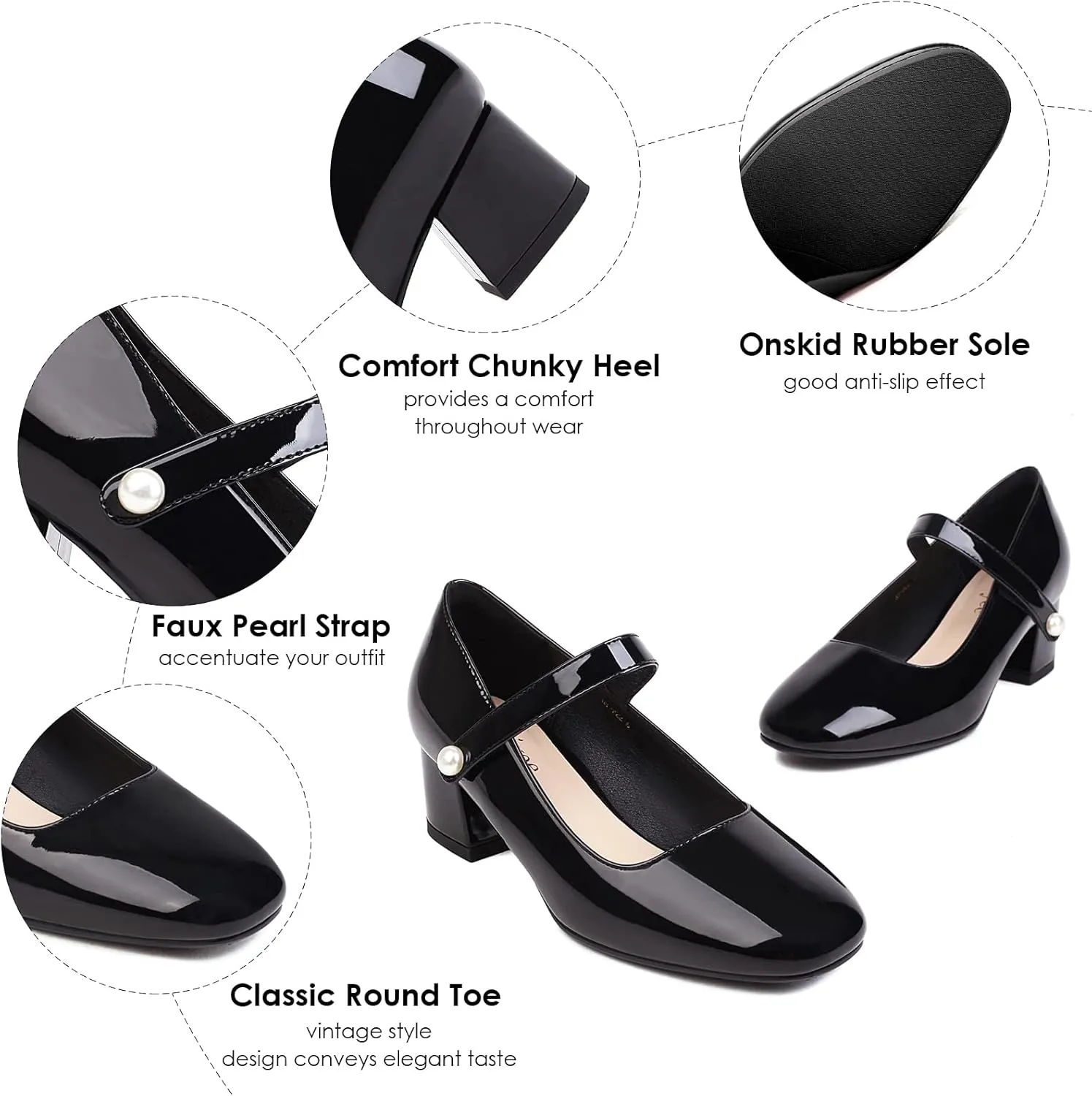 Naiyee Mary Jane Shoes Women Chunky Heel Ankle Strap Dress Shoes for Women Low Heels Close Rounded Toe Pumps