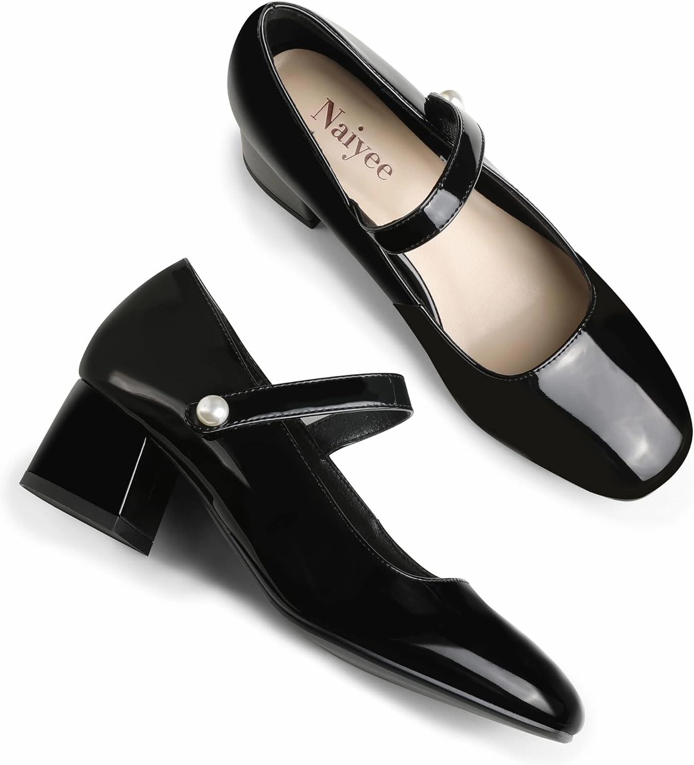 Naiyee Mary Jane Shoes Women Chunky Heel Ankle Strap Dress Shoes for Women Low Heels Close Rounded Toe Pumps