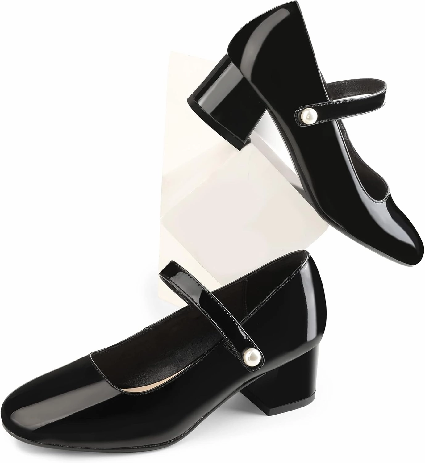 Naiyee Mary Jane Shoes Women Chunky Heel Ankle Strap Dress Shoes for Women Low Heels Close Rounded Toe Pumps
