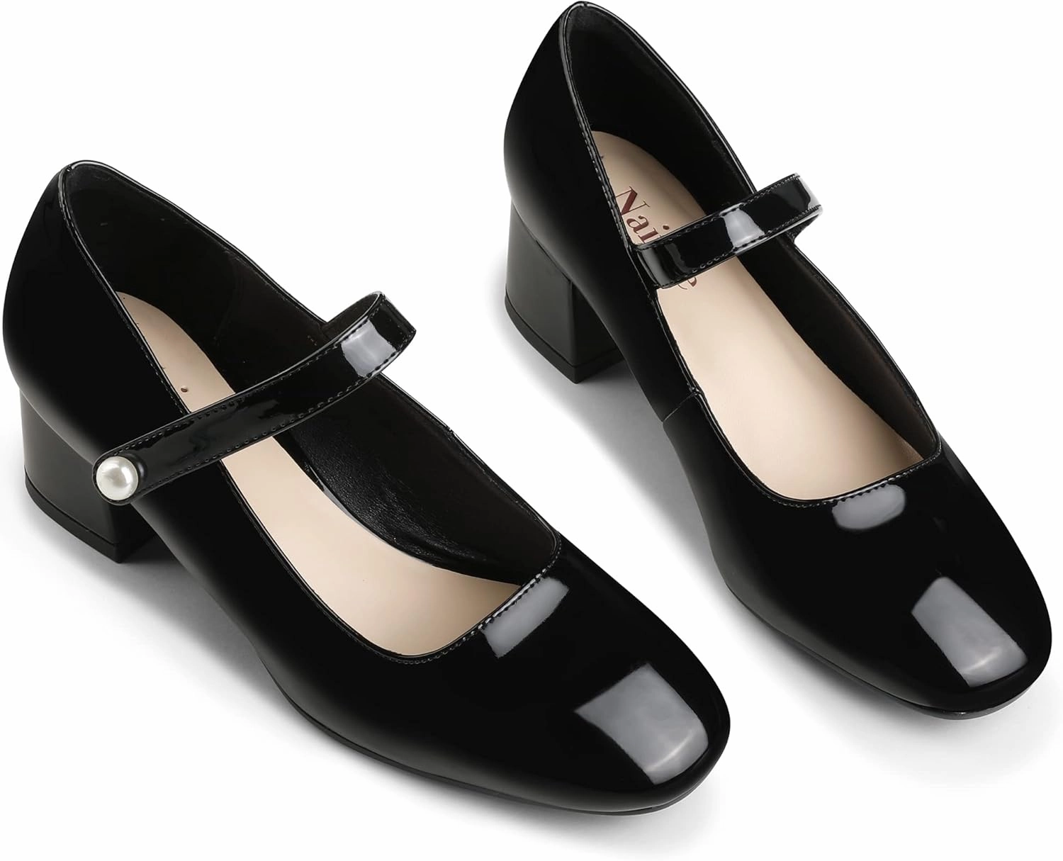 Naiyee Mary Jane Shoes Women Chunky Heel Ankle Strap Dress Shoes for Women Low Heels Close Rounded Toe Pumps