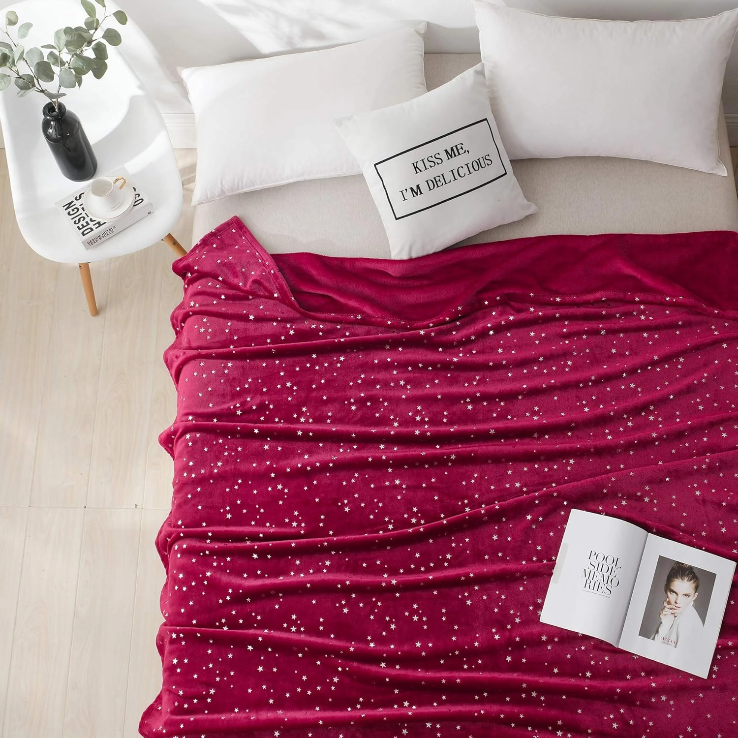 NANPIPER Throw Blanket, Ultra Soft Thick Microplush Bed Blanket, All Season Premium Fluffy Microfiber Fleece Throw for Sofa Couch (Twin Size 65"x80", Wine Red)