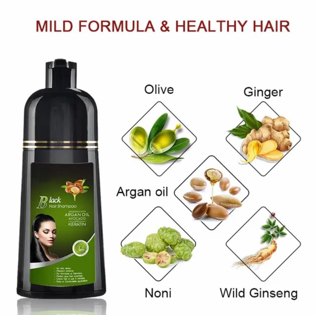Natural Hair Dye Shampoo 3 in 1 - For Women & Men - Instant Coloring - Herbal Ingredients, Easy to Use & Long Lasting Color (Black)