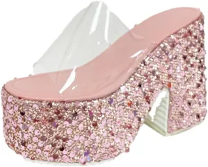 NELSBREXWomen'S Sequined Chunky Wedge Platform Slip-On Transparent Slides Sandals Comfortable Chunky High Heel Clear Strap Non-Slip Sexy Round Toe Shiny Mule Sandals for Prom Wedding
