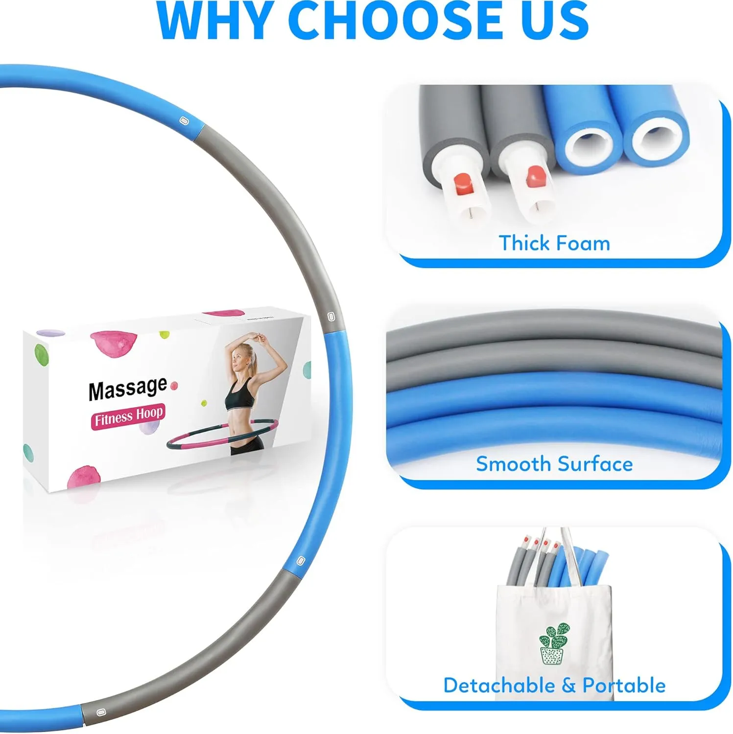 NEOWEEK 2lb Exercise Hoops for Adults, Adjustable Hoola Weighted Hoop, Detachable Section Soft Fitness Hoop for Weight Loss, Fat Burning, Home Gym Core Workout