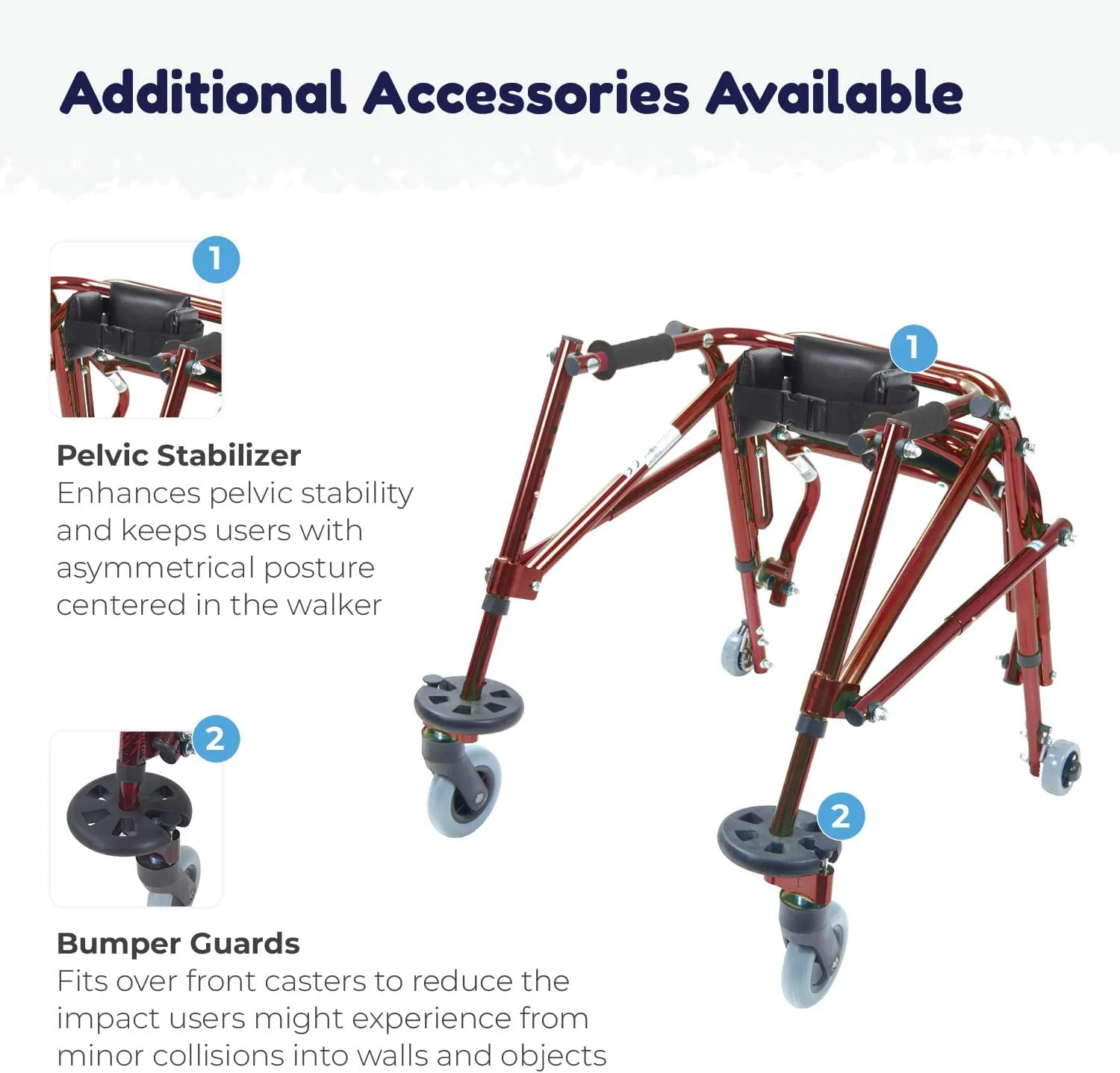 Nimbo 2G Mobility Aid Lightweight Posterior Walker, Extra Small, Castle Red