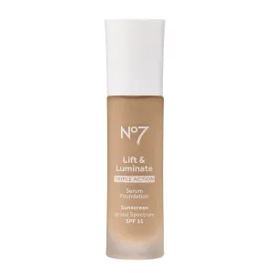 No7 Lift & Luminate Triple Action Serum Foundation - Honey - Medium-Buildable Coverage Foundation with Light Reflecting Particle & SPF 15 for Firmer, More Even Looking Skin (30ml)