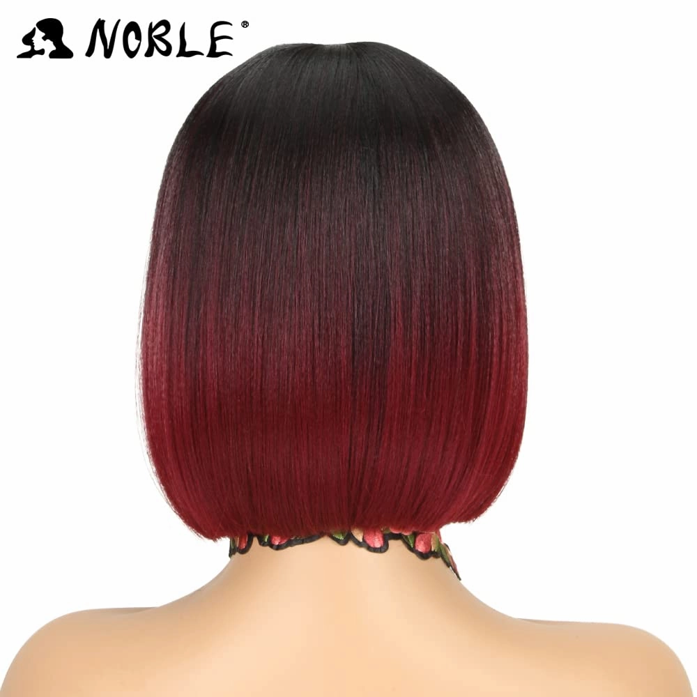 NOBLE Lace Front Wigs for Women Burgundy Red Bob Wigs for Women 10 inches Short Blunt Cut Ombre Bob Wigs Realistic Synthetic Wigs for Party and Daily Use
