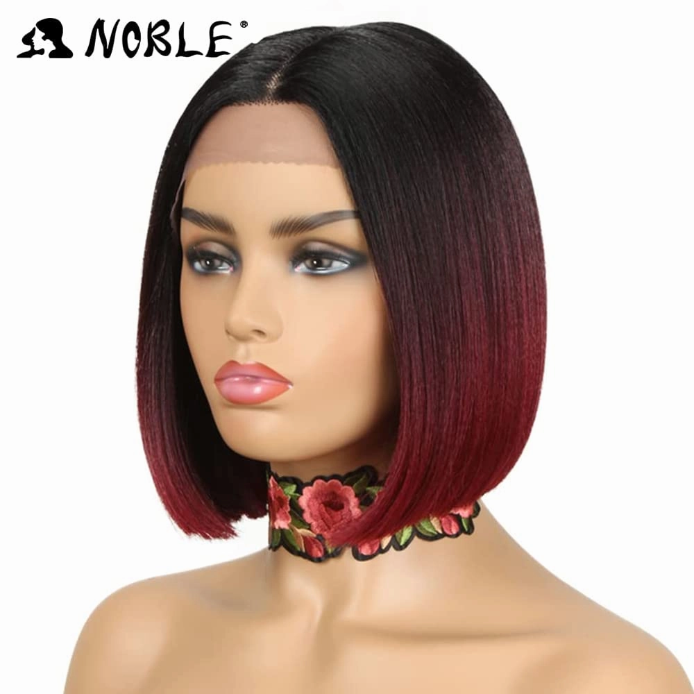 NOBLE Lace Front Wigs for Women Burgundy Red Bob Wigs for Women 10 inches Short Blunt Cut Ombre Bob Wigs Realistic Synthetic Wigs for Party and Daily Use