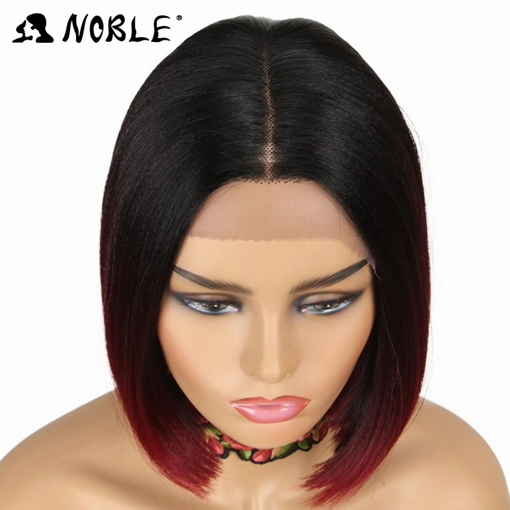 NOBLE Lace Front Wigs for Women Burgundy Red Bob Wigs for Women 10 inches Short Blunt Cut Ombre Bob Wigs Realistic Synthetic Wigs for Party and Daily Use