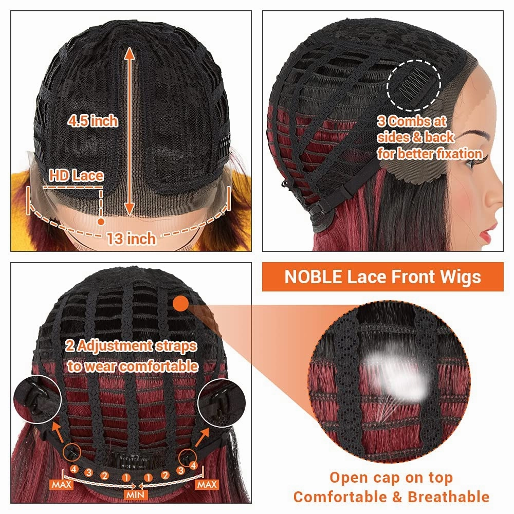 NOBLE Lace Front Wigs for Women Burgundy Red Bob Wigs for Women 10 inches Short Blunt Cut Ombre Bob Wigs Realistic Synthetic Wigs for Party and Daily Use
