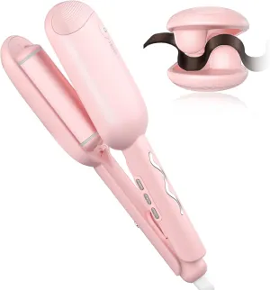 NOVUS Waver Curling Iron, Beach Waves Curling Wand, Ionic Hair Waver with Anti-Scald Hair Crimper, Easy to Use, 2 Barrel Hair Crimper for Short Hair Women, Pink, 1.25 Inch