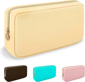 Nylon Small Makeup Bag Cosmetic Zipper Pouch for Purse, Preppy Makeup Bag Compact Make up Pouch Toiletry Bag, Waterproof Zipper Purse Travel Coin Pouch Storage Bag for Women Girls Teens(Beige)