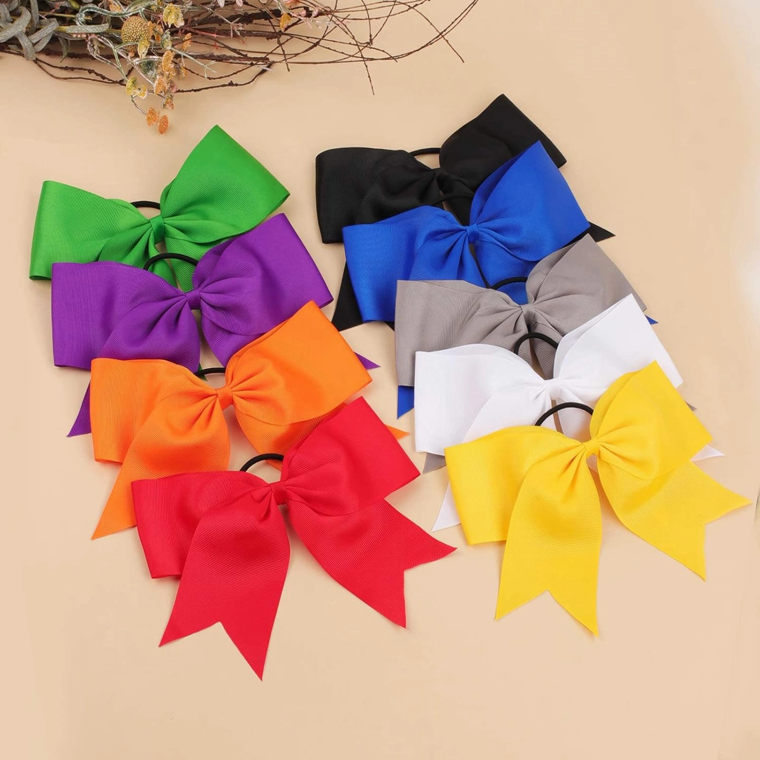 Oaoleer 21PCS 8" Large Cheer Bows Hot Pink Bows Jumbo Cheerleader Bow with Ponytail Holder Elastic Band Handmade for Cheerleading Teen Girls College Sports
