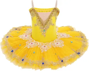 ODASDO Girls Ballet Dance Flat Tutu Pancake Dress Kids Professional Swan Lake Princess Platter Dress for Stage Performance