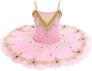 ODASDO Girls Ballet Dance Flat Tutu Pancake Dress Kids Professional Swan Lake Princess Platter Dress for Stage Performance