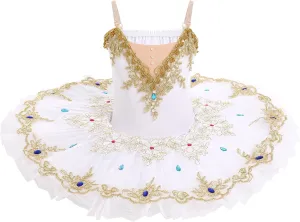 ODASDO Girls Ballet Dance Flat Tutu Pancake Dress Kids Professional Swan Lake Princess Platter Dress for Stage Performance