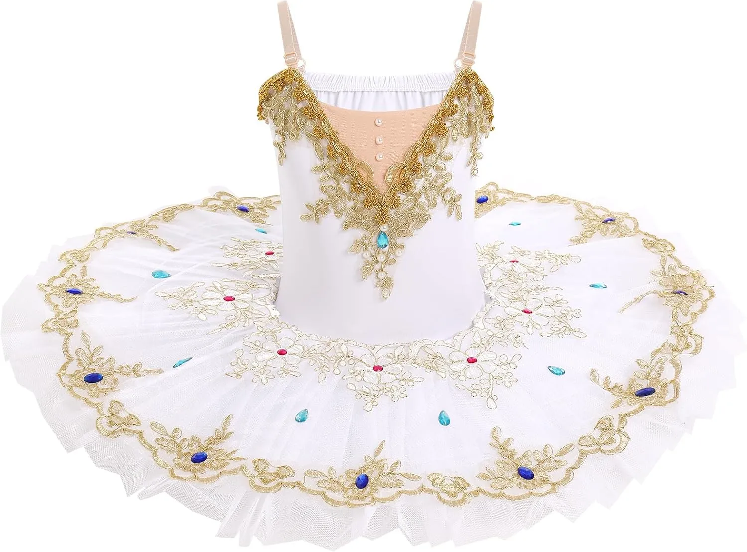 ODASDO Girls Ballet Dance Flat Tutu Pancake Dress Kids Professional Swan Lake Princess Platter Dress for Stage Performance