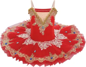 ODASDO Girls Ballet Dance Flat Tutu Pancake Dress Kids Professional Swan Lake Princess Platter Dress for Stage Performance