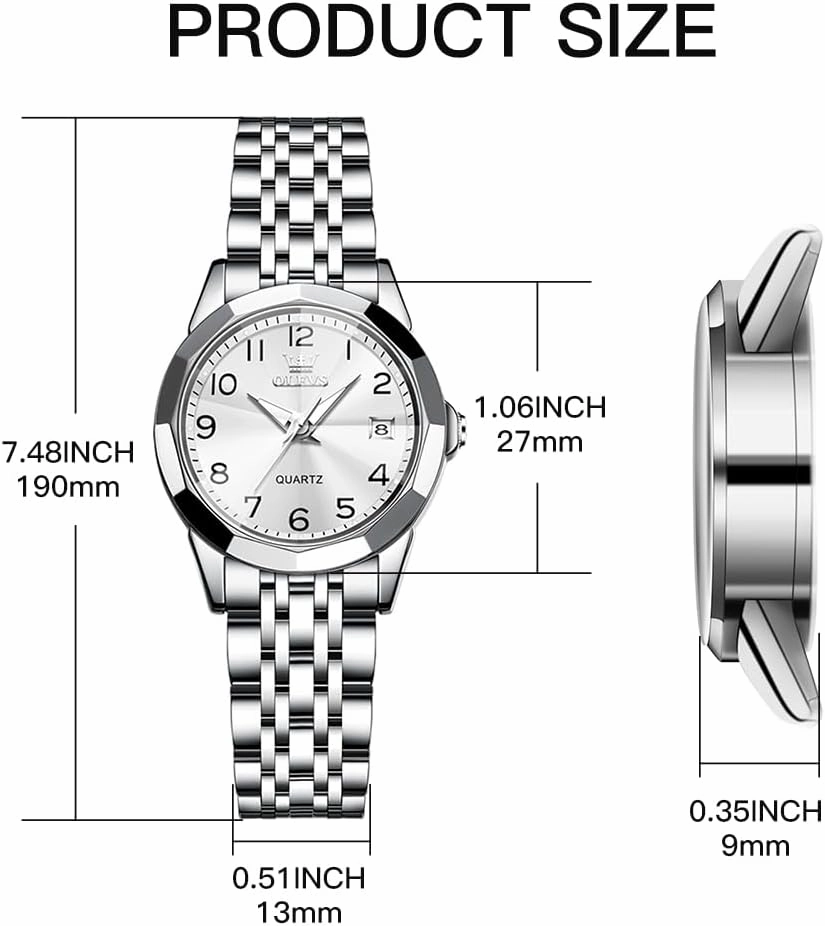 OLEVS Watches for Women Diamond with Date Luxury Leather Female Waterproof Women Wrist Watch Analog Dress Stainless Steel Ladies Watch Luminous Calendar Women Watch Green/Silver/Red Dial
