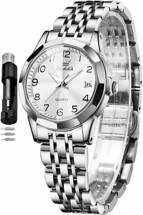 OLEVS Watches for Women Diamond with Date Luxury Leather Female Waterproof Women Wrist Watch Analog Dress Stainless Steel Ladies Watch Luminous Calendar Women Watch Green/Silver/Red Dial