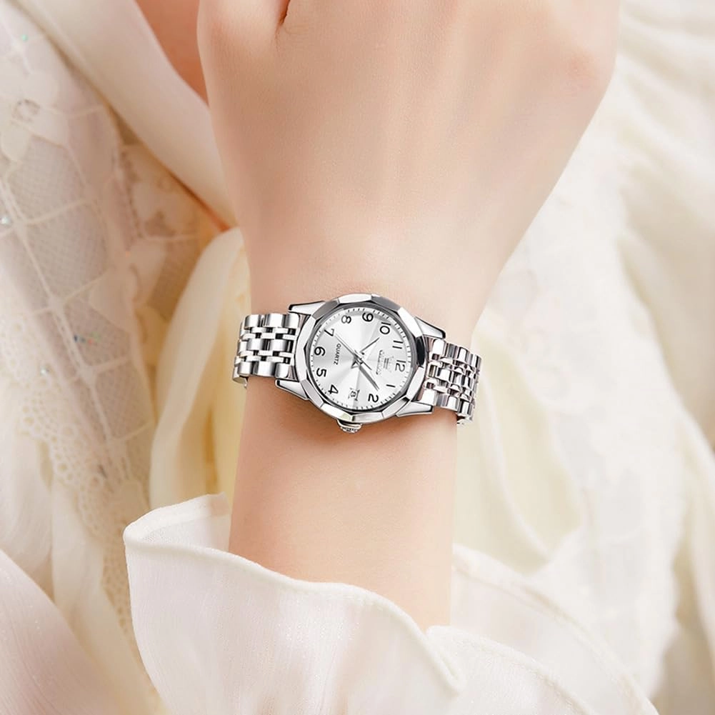 OLEVS Watches for Women Diamond with Date Luxury Leather Female Waterproof Women Wrist Watch Analog Dress Stainless Steel Ladies Watch Luminous Calendar Women Watch Green/Silver/Red Dial