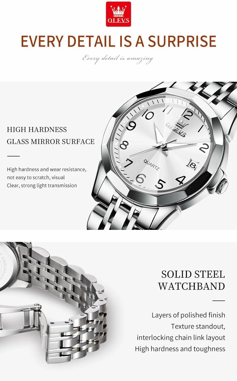OLEVS Watches for Women Diamond with Date Luxury Leather Female Waterproof Women Wrist Watch Analog Dress Stainless Steel Ladies Watch Luminous Calendar Women Watch Green/Silver/Red Dial
