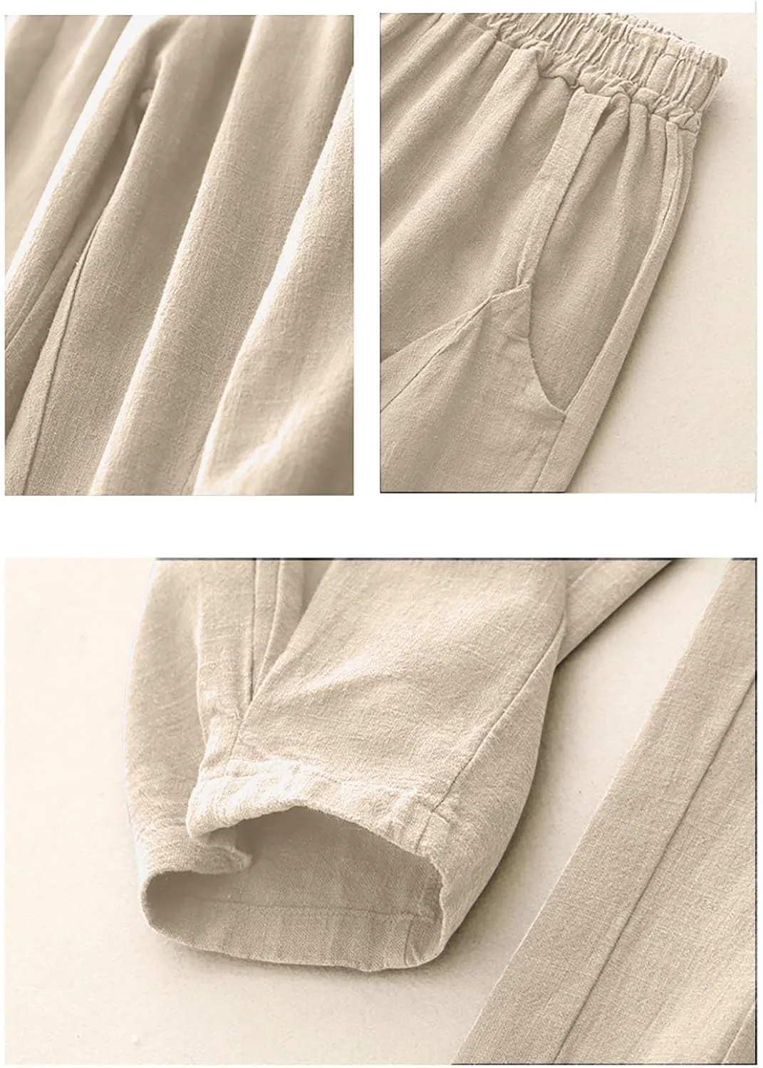 Oplxuo Women Cotton Linen Pants Elastic High Waisted Wide Leg Palazzo Pants Casual Loose Beach Vacation Trousers with Pockets