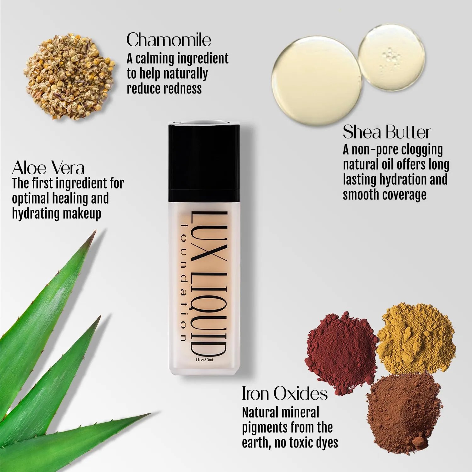 Organic Aloe-Based LUX Liquid Foundation, Natural Vegan Gluten-Free Made in USA, Hazelnut