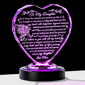 Ornalrist Daughter Gifts from Mom Dad, Birthday Gifts for Daughter, to My Daughter Crystal Heart Shaped Keepsake with LED Light Base, Christmas Birthday Graduation Present for Daughter